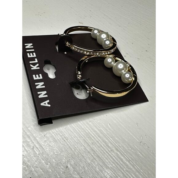 Anne Klein Gold Hoop Earrings with Pearls & Crystals NWT - Picture 4 of 4